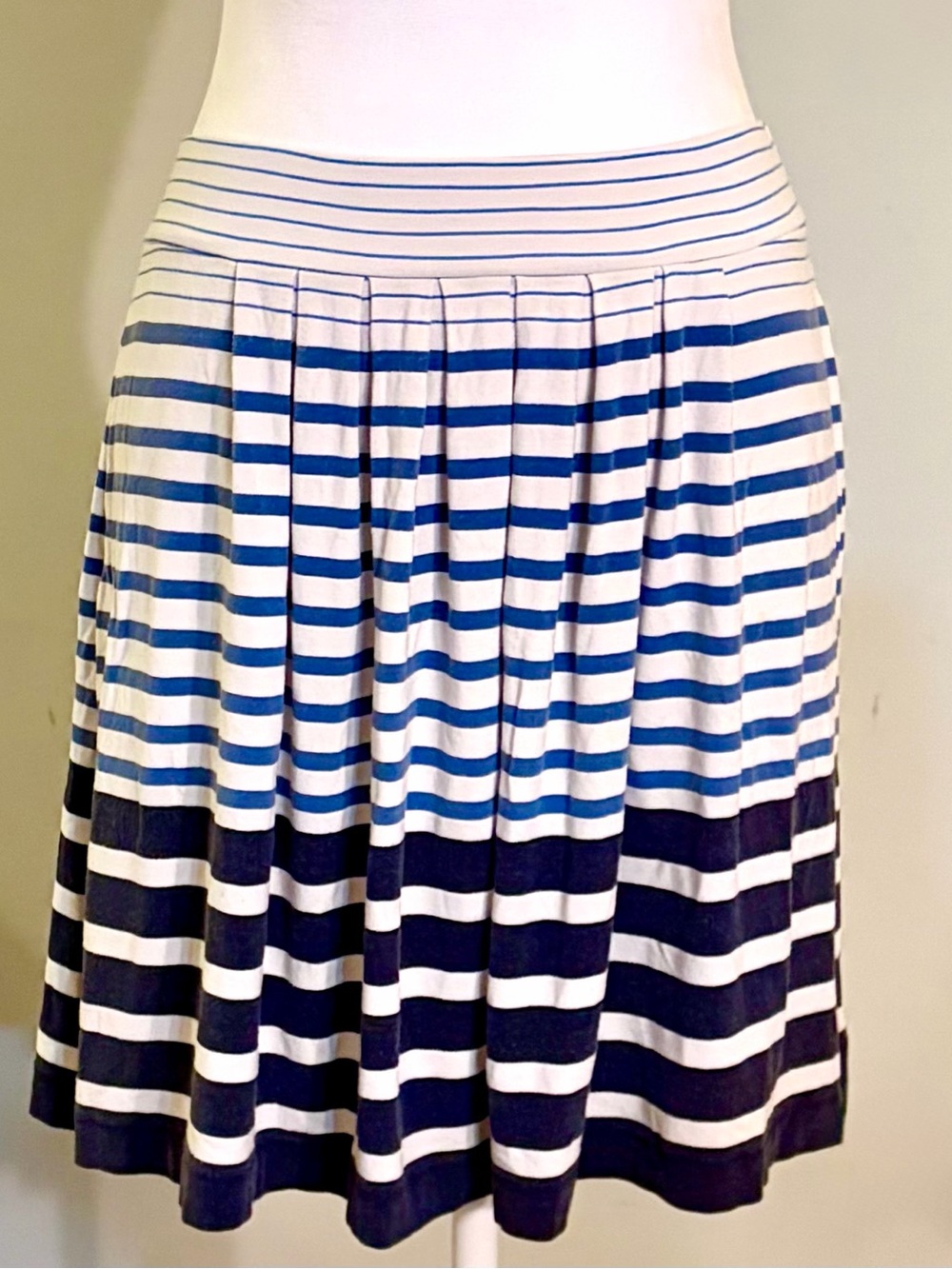LOFT Nautical Swing Skirt with Pleats & Pockets, Blue, Navy & Cream, Size S